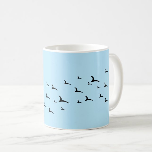 Mug Oiseaux bleu clair noir motif (Devant droit)