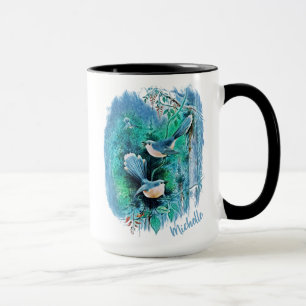 Mug Oiseaux Bleus D'Hiver Peinture Avec Nom