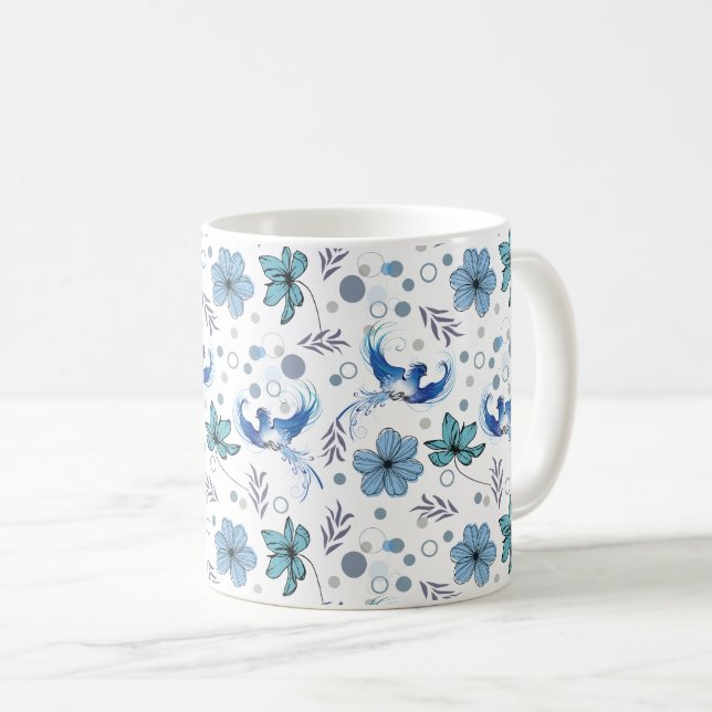 Mug Oiseaux bleus et harmonie florale motif sans coutu (Devant droit)