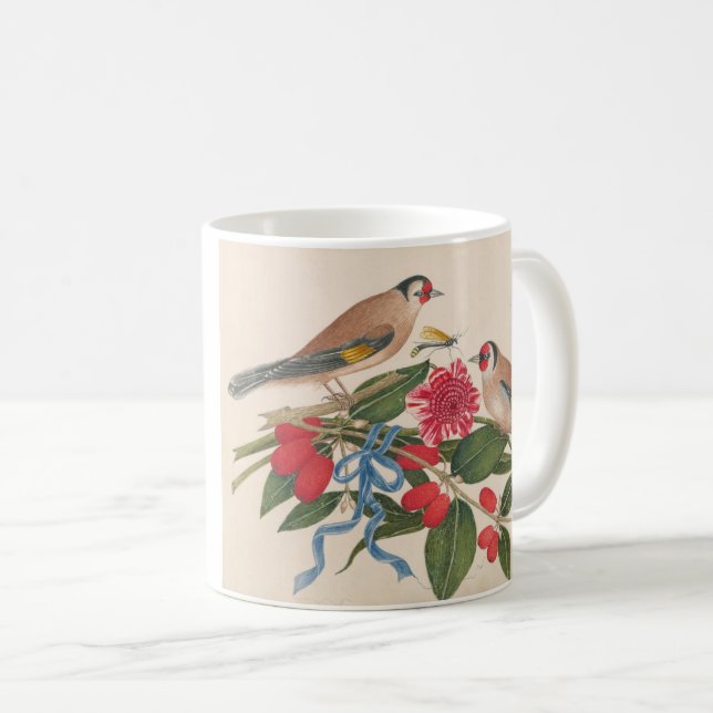 Mug oiseaux Brown avec fleurs et papillon (Devant droit)