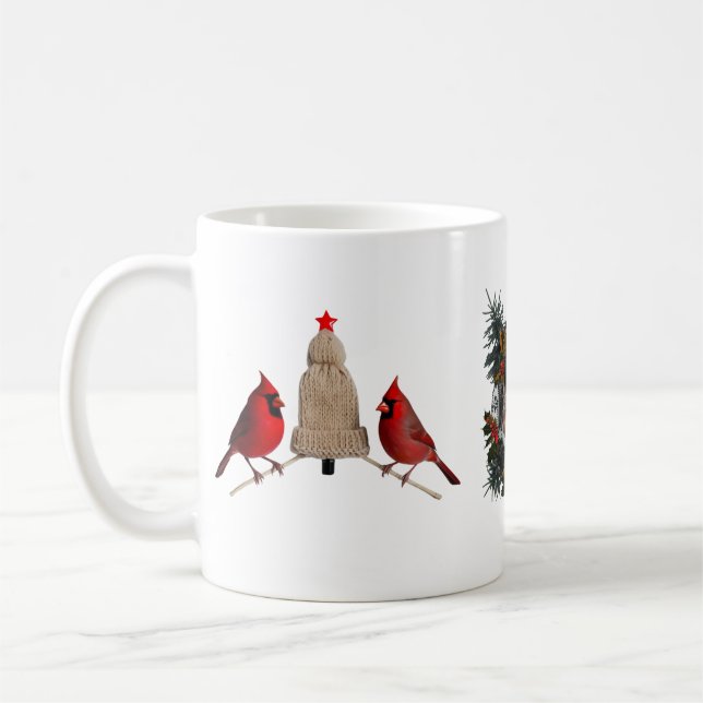Mug Oiseaux cardinaux douillets Chapeau tricoté Arbre  (Gauche)
