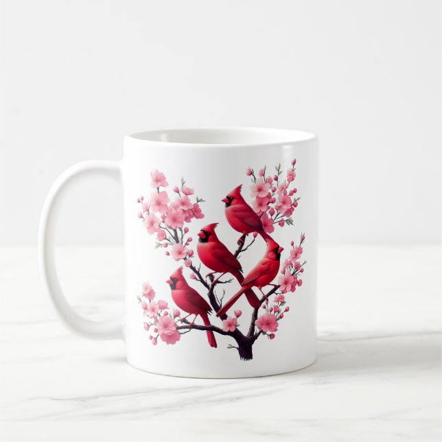 Mug Oiseaux cardinaux rouges Oiseaux de fleurs de ceri (Gauche)