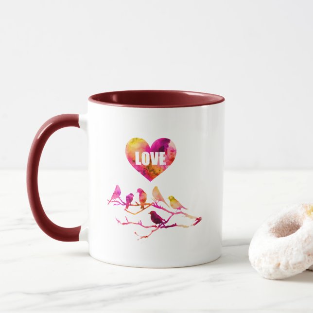 Mug Oiseaux d'amour cœur (Avec donut)