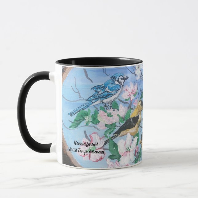 Mug Oiseaux dans la cour arrière Art peint à la main (Gauche)