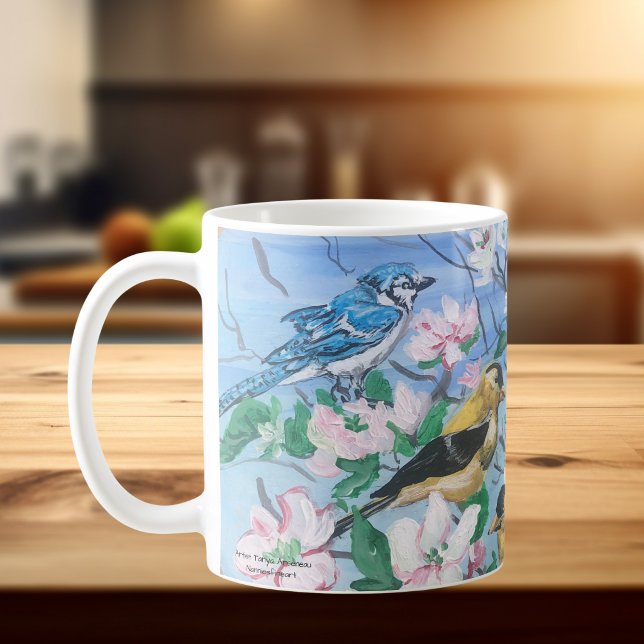 Mug Oiseaux dans la cour geai bleu pinson jaune ( Birds in Nature)