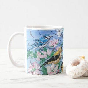Mug Oiseaux dans le Jardin Blue Jay Yellow finch