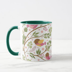 Mug Oiseaux d'aquarelle mignonnes et fleurs roses