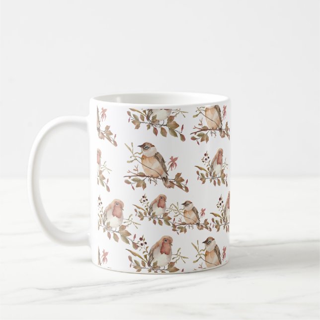 Mug Oiseaux d'automne Fleurs et Feuille Aquarelle (Gauche)