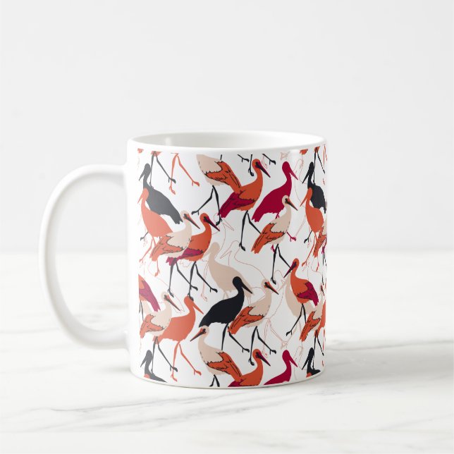 Mug Oiseaux de cigogne rouge et blanc Motif sans coutu (Gauche)