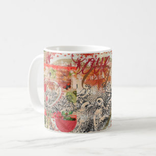 Mug Oiseaux de l'amour Cœur Rouge Collage d'art