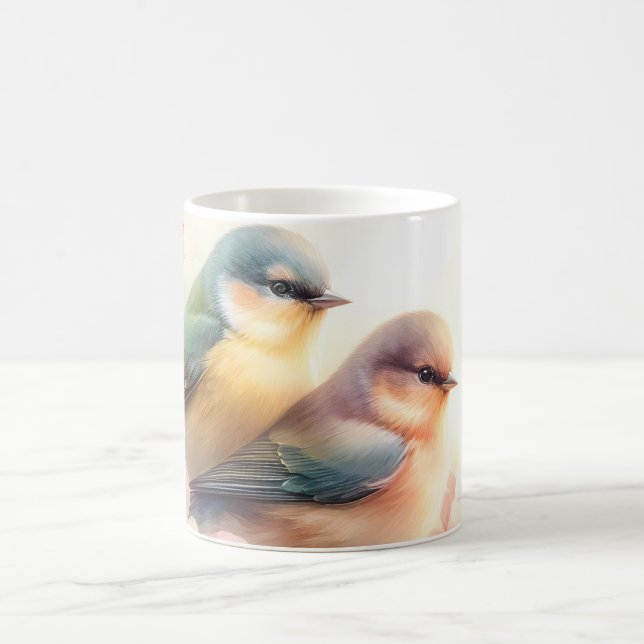 Mug Oiseaux de l'amour doux pastel de printemps Fleurs (Centre)