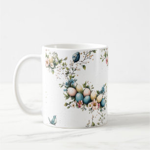 Mug Oiseaux de Pâques et fleurs printanières à l'aquar