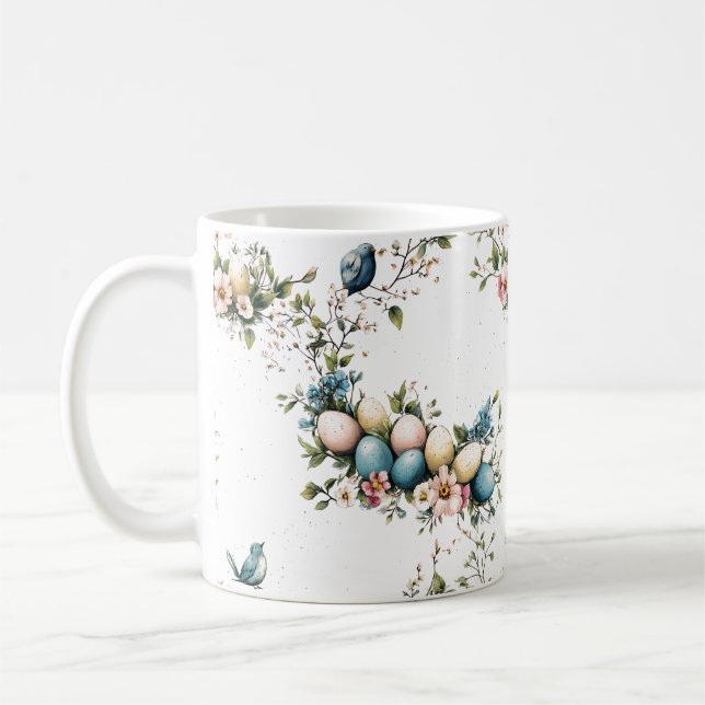 Mug Oiseaux de Pâques et fleurs printanières à l'aquar (Gauche)