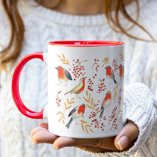 Mug Oiseaux de Robin et baies Noël