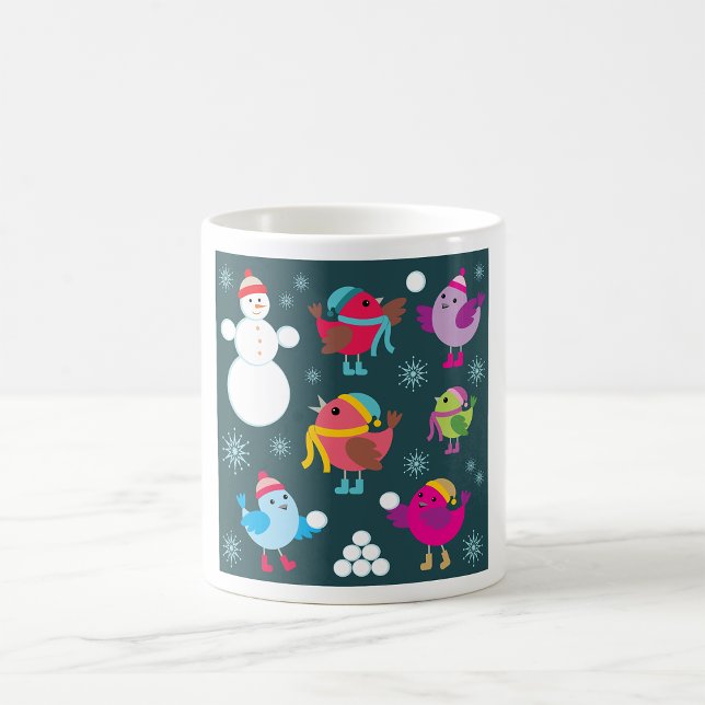 Mug Oiseaux d'hiver jouant dans la neige avec un bonho (Créateur téléchargé)