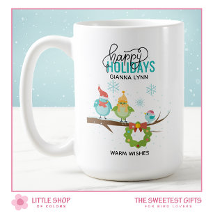 Mug Oiseaux d'hiver Joyeuses vacances personnalisées
