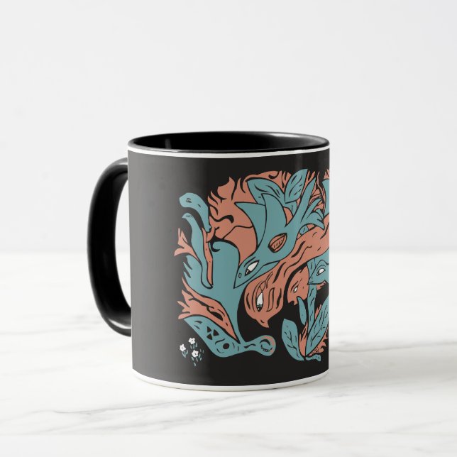 Mug Oiseaux esthétiques enchevêtrés TWArt 12-noir (Devant gauche)