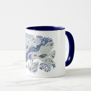 Mug Oiseaux esthétiques enchevêtrés TWArt gris 12 bleu