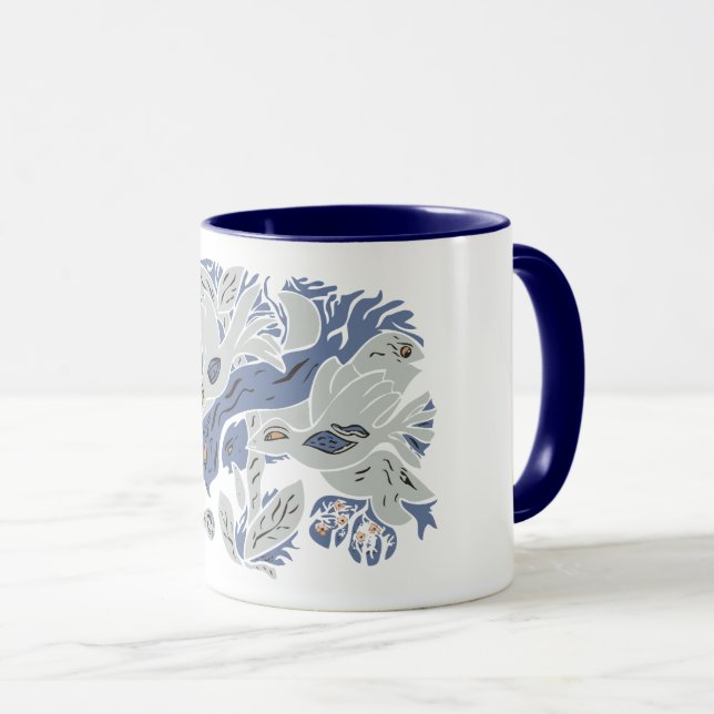 Mug Oiseaux esthétiques enchevêtrés TWArt gris 12 bleu (Devant droit)