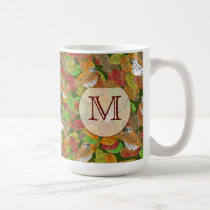 Mug Oiseaux et feuilles d'automne monogramme initial p