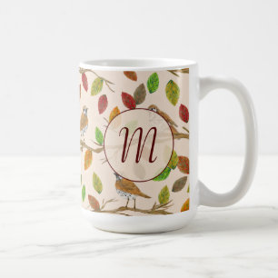 Mug Oiseaux et feuilles d'automne monogramme initial p