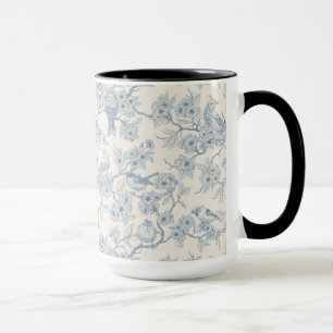 Mug Oiseaux et fleurs de cerisier en bleu et blanc cas