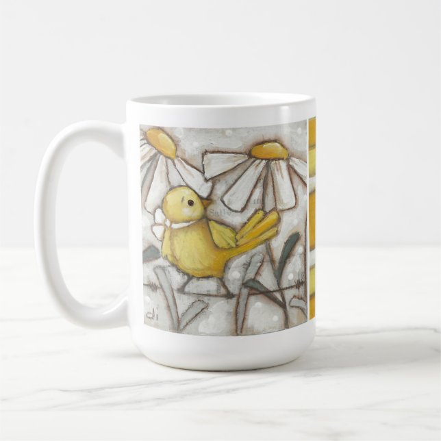 Mug Oiseaux et fleurs - Oiseaux jaunes et rayures (Gauche)