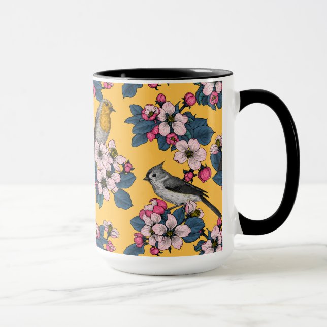 Mug Oiseaux et fleurs sur le jaune (Droite)