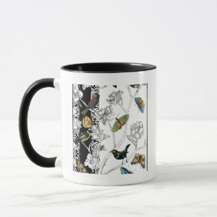 Mug Oiseaux et papillons sur un Arrière - plan noir et