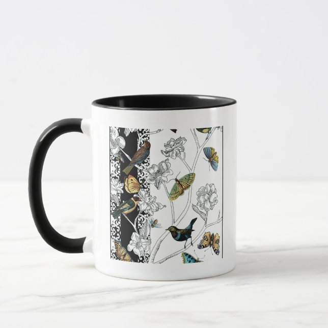 Mug Oiseaux et papillons sur un Arrière - plan noir et (Gauche)