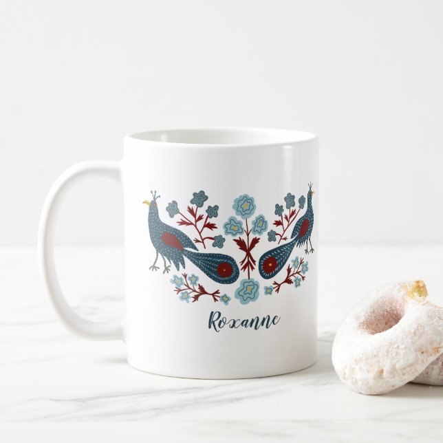 Mug Oiseaux Fleurs Boho Design CUSTOMISÉ (Avec donut)