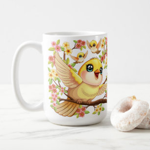 Mug Oiseaux mignons et heureux parmi les fleurs du pri