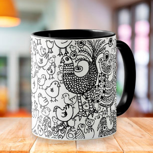 Mug Oiseaux Noir et Blanc Art Moderne Dessinés à la Ma