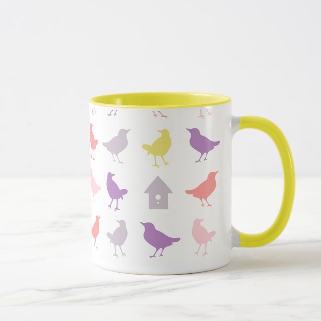 Mug Oiseaux pastel rose et violet avec Birdhouse (Droite)