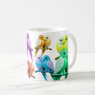 Mug oiseaux perchés en couple aux couleurs vives,