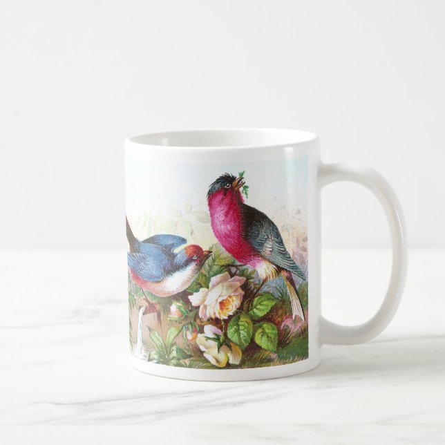 Mug Oiseaux, roses et trombe colorés (Droite)