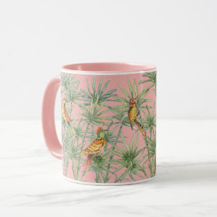 Mug Oiseaux roses tropicaux Bambou Chinoiserie Jolie