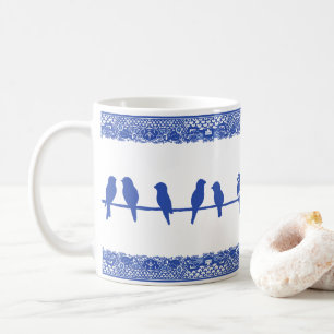 Mug Oiseaux sur le fil Bleu blanc saule Whimsical Simp
