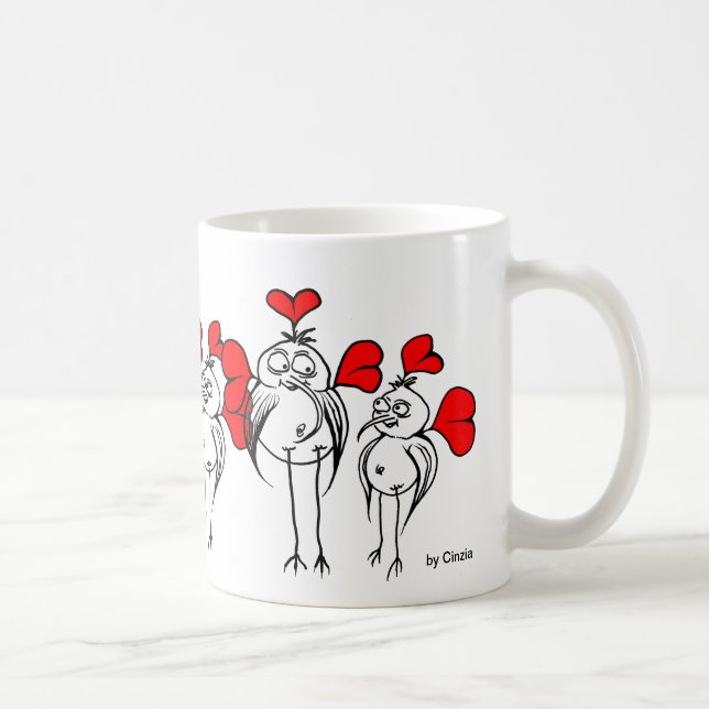 Mug Oiseaux surréalistes et coeurs rouges (Droite)