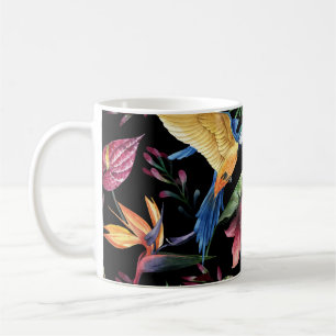Mug Oiseaux tropicaux, fleurs : motif d'aquarelle.