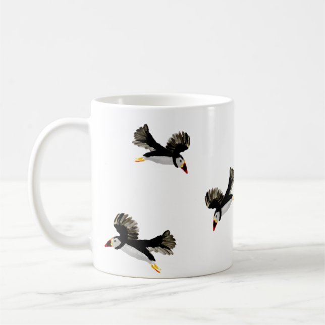 Mug Oiseaux Volant Puffin Amusant (Gauche)