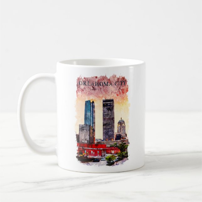 Mug Oklahoma City Aquarelle Peinture Skyline (Gauche)