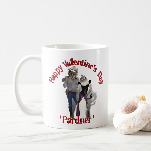 Mug Old West 'Purrfect'  Cat Couple Valentine (Avec donut)