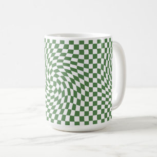 Mug Olive Green & White À damiers Motif déformé