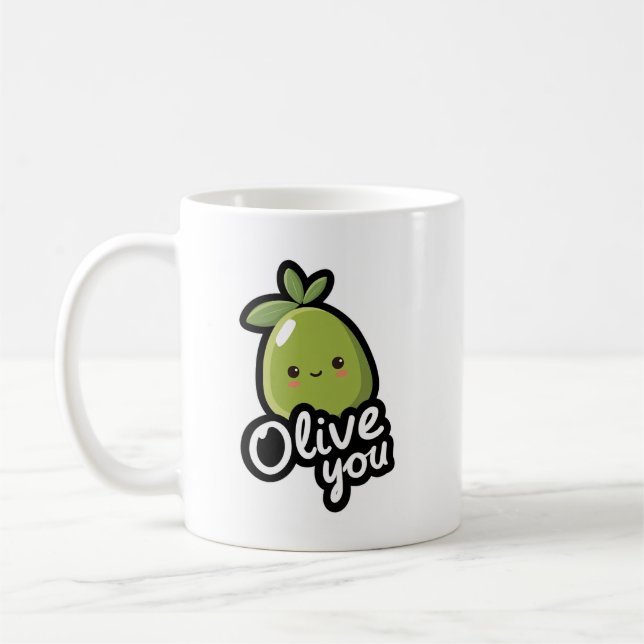 Mug Olive You – Conception de jeu de mots Olive mignon (Gauche)