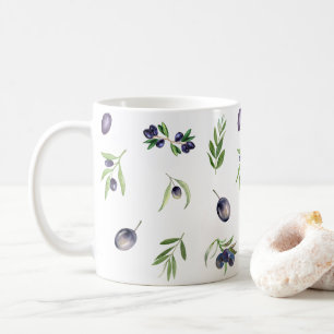 Mug Olives noires et branches d'olivier Aquarelle