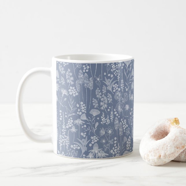 Mug Ombre fleur sauvage blanc sur bleu (Avec donut)