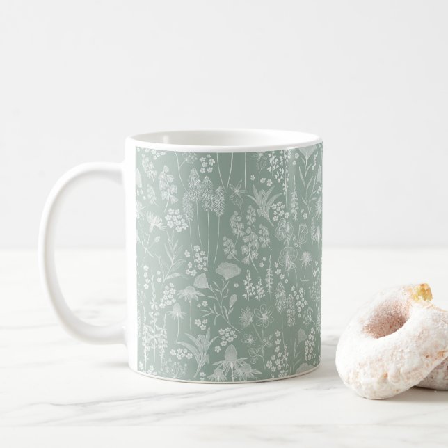 Mug Ombre fleur sauvage blanc sur vert sauge (Avec donut)