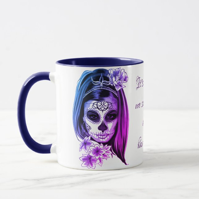 Mug Ombre pourpre et bleu de fille de crâne de sucre (Gauche)