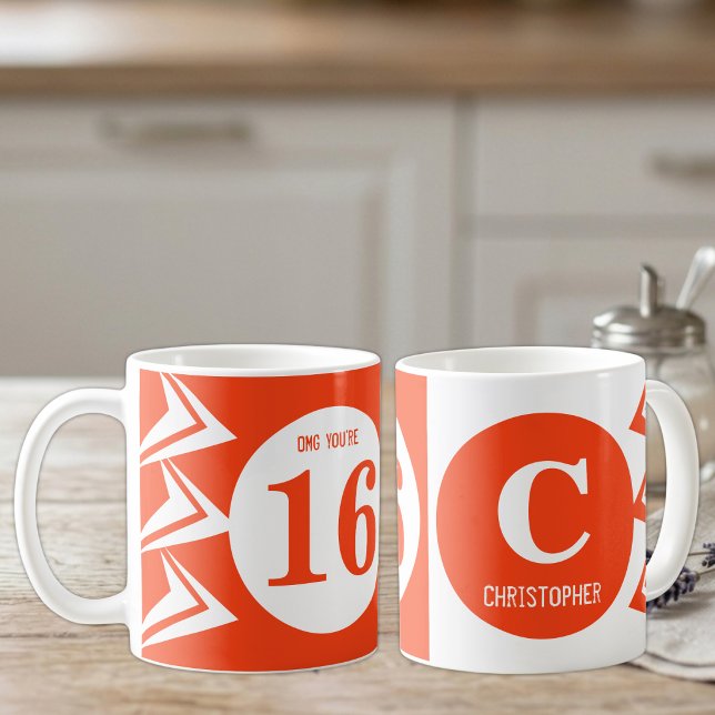 Mug OMG vous avez 16 ans monogramme nom orange et blan (Créateur téléchargé)